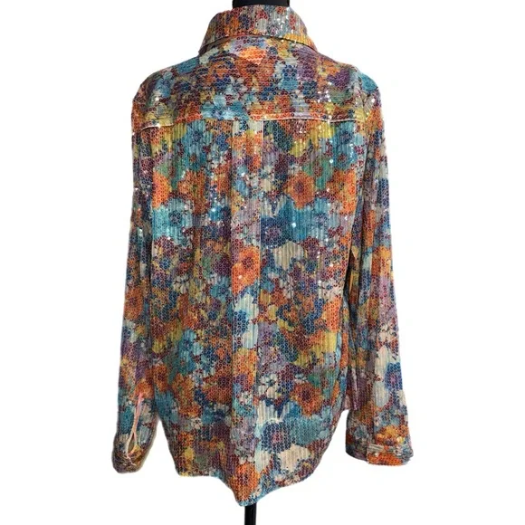 Cato Collection - Limited Edition - Rainbow Floral Sequined Shirt - Size XL - Picture 5 of 10
